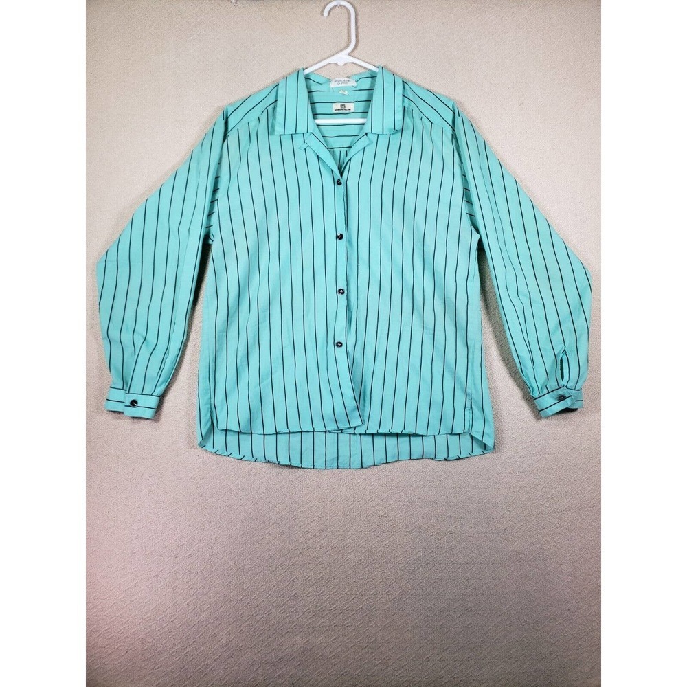 Giorgio Fellini Shirt Womens Medium‎ Polyester Button Up Striped Gray Green